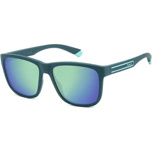 Sunglasses, male, , Size: 57 MM Matte Teal/Green Mirror Sunglasses - Polaroid - Modalova