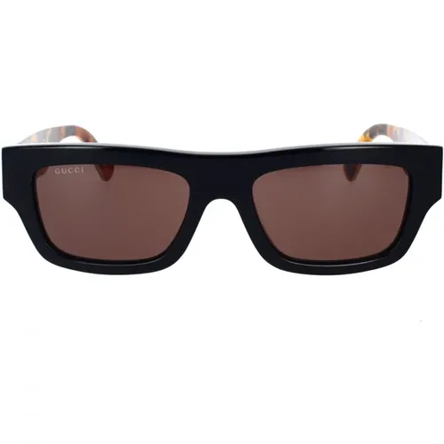 Rechteckige Sonnenbrille mit gewagtem Acetatrand , Herren, Größe: 55 MM - Gucci - Modalova