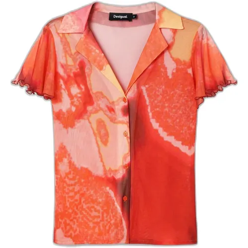 Blumiges Kurzarmshirt in Orange , Damen, Größe: 2XL - Desigual - Modalova