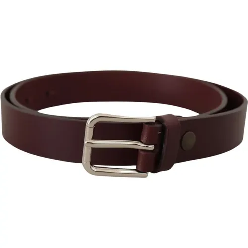 Belts, male, , Size: 80 CM Maroon Leather Belt with Metal Buckle - Dolce & Gabbana - Modalova