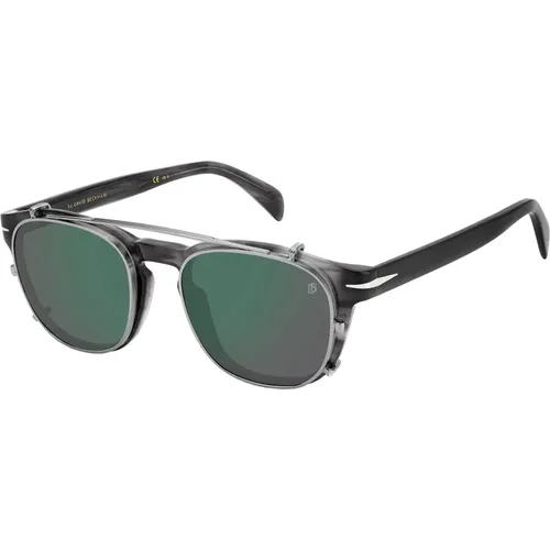 Graue Horn Sonnenbrille mit Klappbarem Clip On , Herren, Größe: 50 MM - Eyewear by David Beckham - Modalova