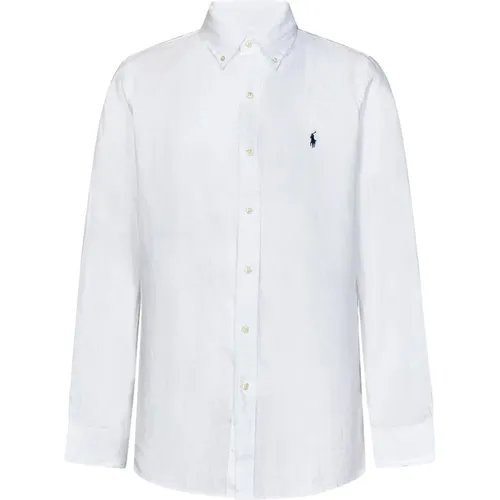Weiße Leinenhemd mit Pony-Stickerei , Herren, Größe: 2XL - Ralph Lauren - Modalova