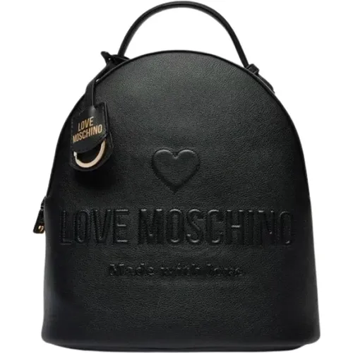 Leather Backpack with Gold Accents , female, Sizes: ONE SIZE - Love Moschino - Modalova