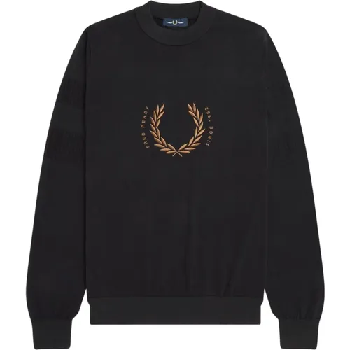 Sweatshirts, male, , Size: S Logo Cotton Sweatshirt with Laurel Wreath - Fred Perry - Modalova