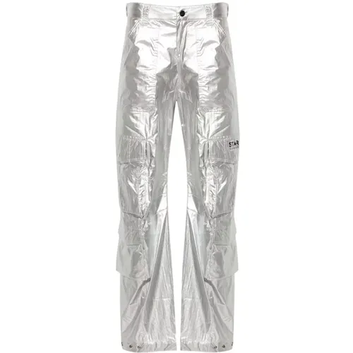 Silver wide-leg cargo trousers , female, Sizes: S - Golden Goose - Modalova