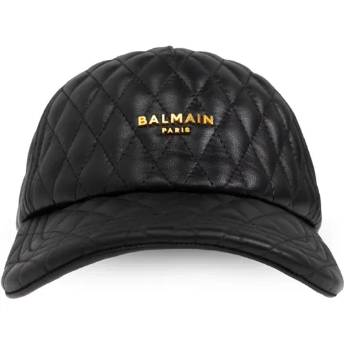 Caps, male, , Size: ONE SIZE Leather baseball cap - Balmain - Modalova