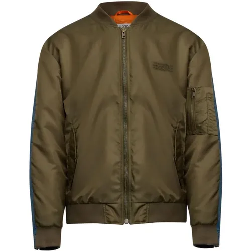 Bomber Jackets, male, , Size: M Military Green Bomber Jacket with Denim - MM6 Maison Margiela - Modalova