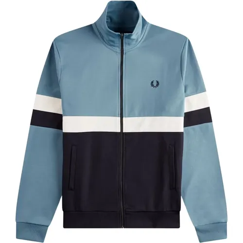 Zip-throughs, male, , Size: L Panelled Track Jacket Ash Blue - Fred Perry - Modalova