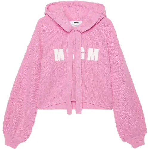 Fuchsia Crop Hoodie with Front Logo , female, Sizes: XS, S - Msgm - Modalova