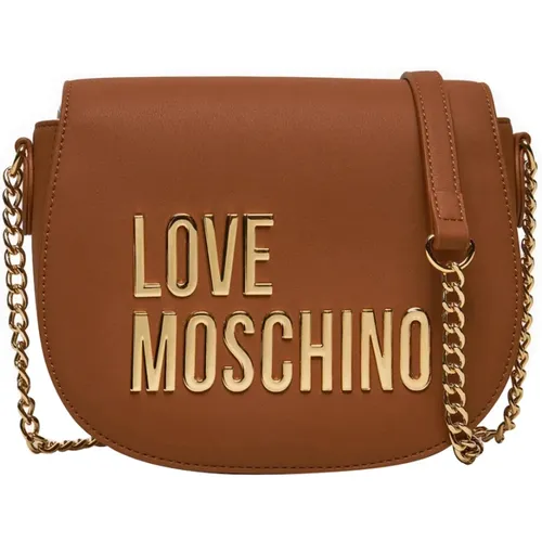 Braune Schultertasche mit Klappenverschluss - Love Moschino - Modalova