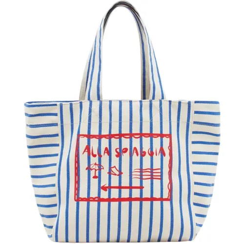 Tote Bags, female, , Size: ONE SIZE Blue Striped Tote Bag - closed - Modalova