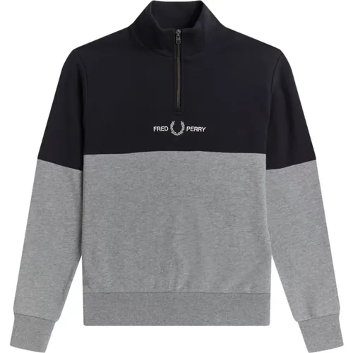 Sweatshirts, male, , Size: 2XL Color Block Half Zip Sweatshirt - Fred Perry - Modalova