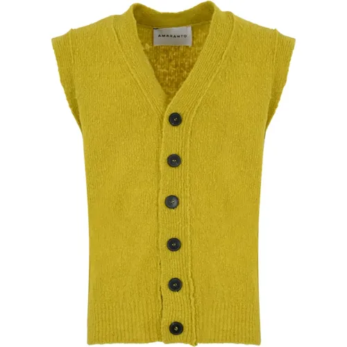 AMARÁNTO, Cardigans, male, , Size: L Mustard Ribbed Sleeveless Sweater - Amaránto - Modalova