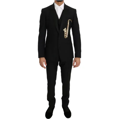 Schwarzer Wool Silk Saxophone Slim Fit Anzug - Dolce & Gabbana - Modalova