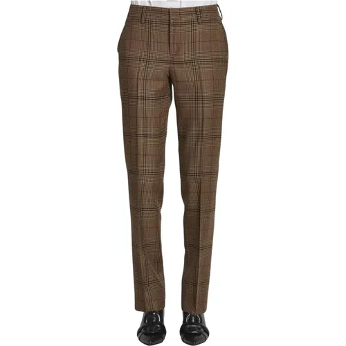 Chinos, female, , Size: XL Stylish Camel Checked Pleated Trousers - PT Torino - Modalova