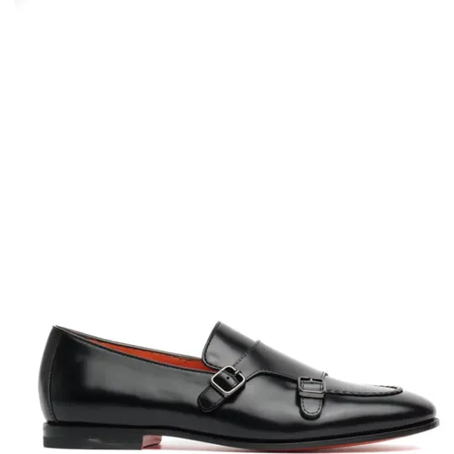 Leather Double Buckle Shoes , male, Sizes: 8 1/2 UK, 7 1/2 UK, 8 UK, 7 UK, 6 1/2 UK - Santoni - Modalova