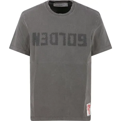 Distressed Cotton Logo Tee , male, Sizes: S, L, XL, M - Golden Goose - Modalova