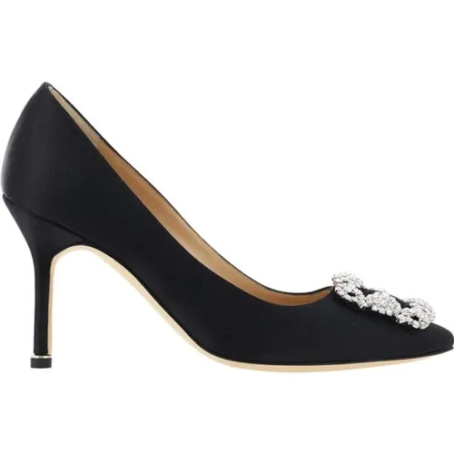 Pumps, female, , Size: 7 1/2 US Crystal Buckle Satin Pumps - Manolo Blahnik - Modalova