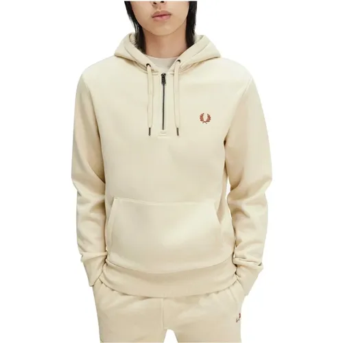 Beiger Hoodie mit halbem Reißverschluss , Herren, Größe: S - Fred Perry - Modalova