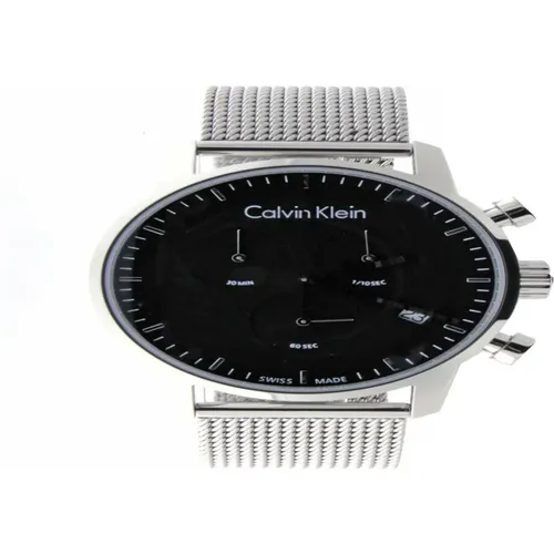 Elegant Quartz Women`s Watch with Black Dial and Silver Steel Strap , female, Sizes: ONE SIZE - Calvin Klein - Modalova