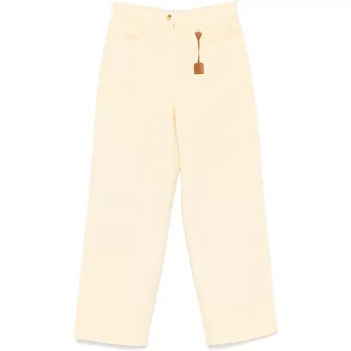 Straight Trousers, female, , Size: W28 Yellow Trousers with Classic Five Pockets - Elisabetta Franchi - Modalova