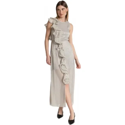 Silbernes Gerafftes Langes Kleid , Damen, Größe: XS - Kaos - Modalova