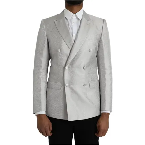 Blazers, male, , Size: S Silk Double-Breasted Blazer with Open Vent - Dolce & Gabbana - Modalova