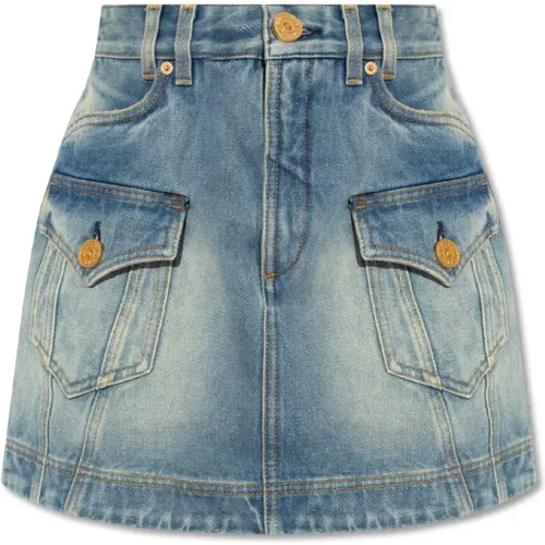 Mini Jeansrock mit Vintage-Effekt , Damen, Größe: S - Balmain - Modalova