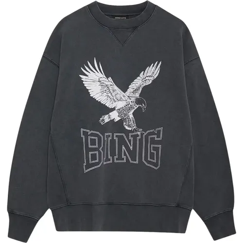 Schwarzer Gewaschener Sweatshirt mit Coolem Druck , Damen, Größe: XS - Anine Bing - Modalova