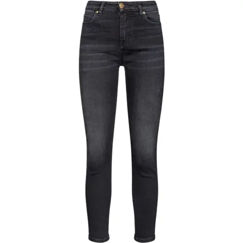 Schwarze Skinny-Fit Cropped Jeans mit Love Birds Stickerei , Damen, Größe: W29 - pinko - Modalova