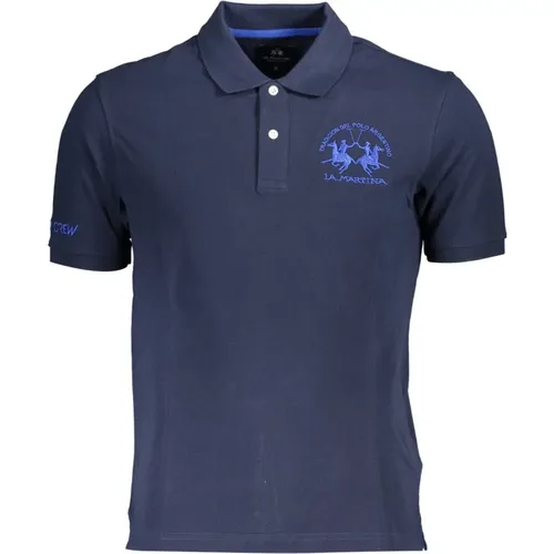 Blaues Baumwoll-Poloshirt mit Stickerei , Herren, Größe: 2XL - LA MARTINA - Modalova