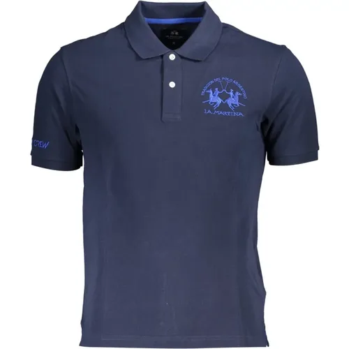 Blaues Baumwoll-Poloshirt mit Stickerei , Herren, Größe: XL - LA MARTINA - Modalova