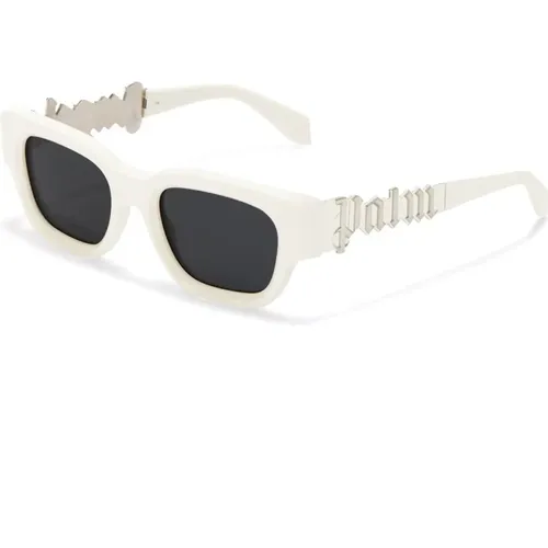Weiße Sonnenbrille mit Original-Etui , unisex, Größe: 51 MM - Palm Angels - Modalova