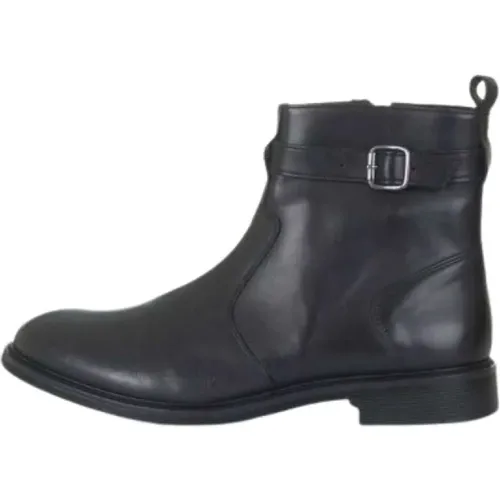 Klassische schwarze Lederstiefel mit Seitenriemen , Herren, Größe: 44 EU - Emporio Armani - Modalova