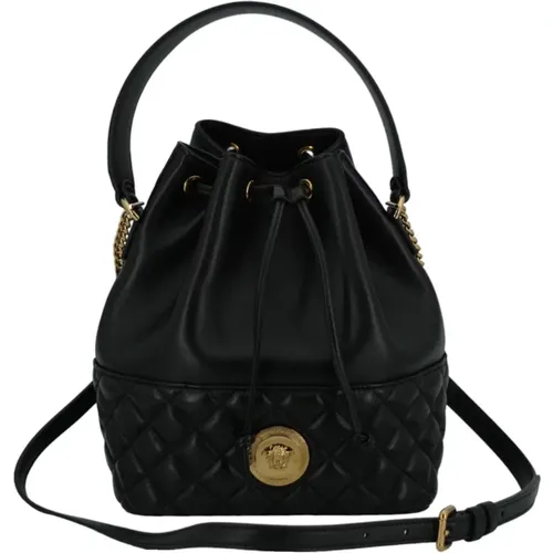 Bucket Bags, male, , Size: ONE SIZE Lamb Leather Bucket Shoulder Bag - Versace - Modalova