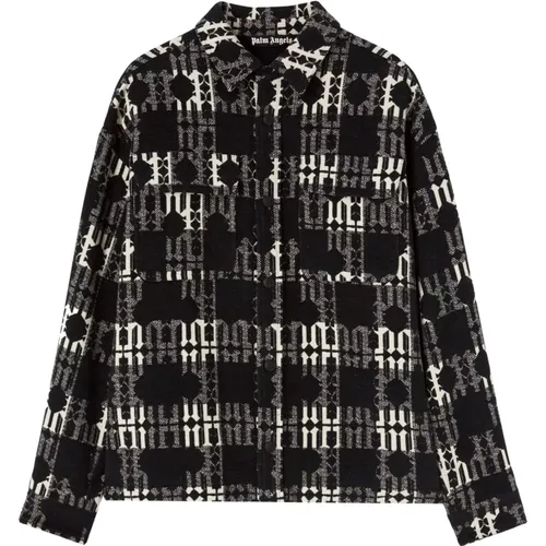 Light Jackets, male, , Size: S Monogram Checked Overshirt Jacket - Palm Angels - Modalova