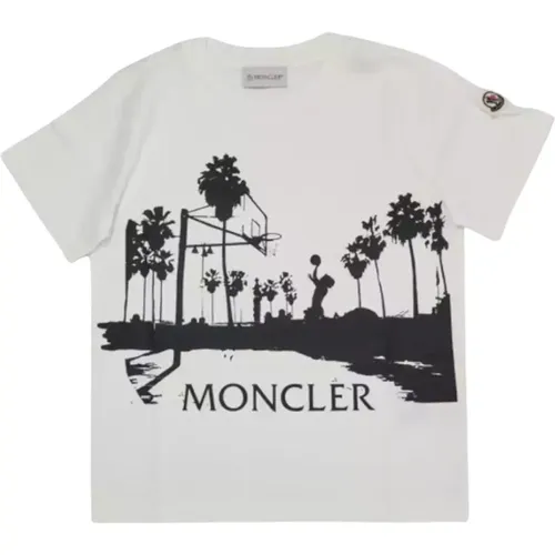 Baumwoll-T-Shirt mit Palmendruck - Moncler - Modalova