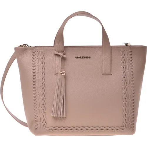 Handbag in nude tumbled leather , Damen, Größe: ONE Size - Baldinini - Modalova
