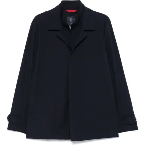 Light Jackets, male, , Size: M Navy Buttoned Coat - Fay - Modalova