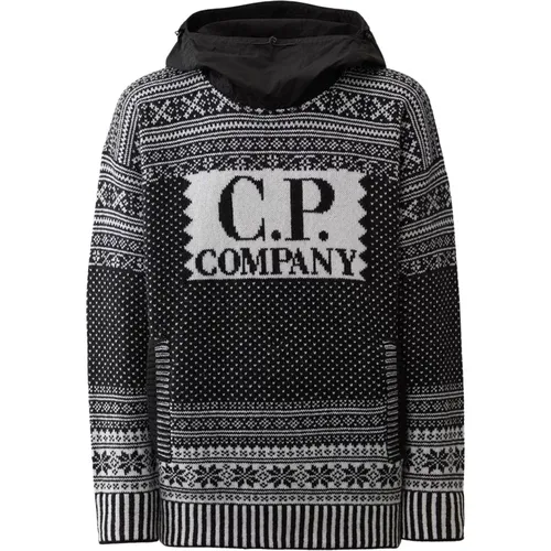 Schwarzer Jacquard-Kapuzenpullover , Herren, Größe: M - C.P. Company - Modalova