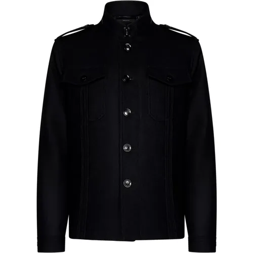 Wool Coat with Leather Details , male, Sizes: XL, M - Tom Ford - Modalova