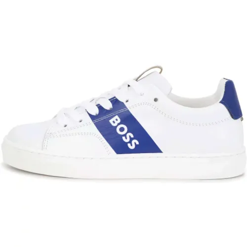 Sneakers, male, , Size: 6 US White Leather Sneakers - Boss - Modalova