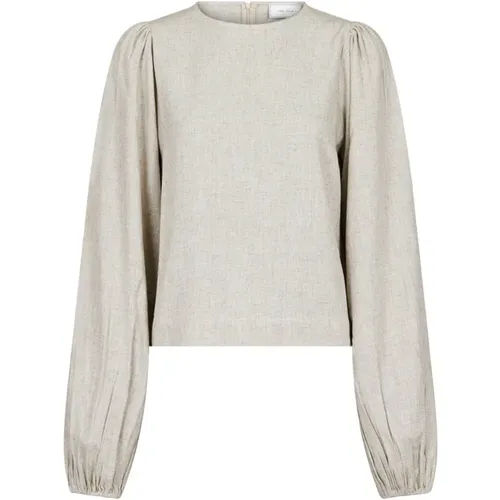 Soft Linen Blouse with Puff Sleeves , female, Sizes: XS, XL, L - NEO NOIR - Modalova