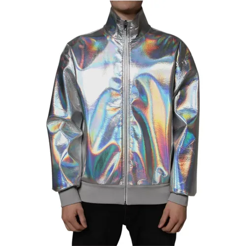 Bomber Jackets, male, , Size: XL Iridescent Bomber Jacket with Logo Details - Dolce & Gabbana - Modalova