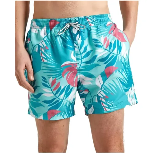 Beachwear, male, , Size: S Leaf Print Swim Shorts - Pepe Jeans - Modalova