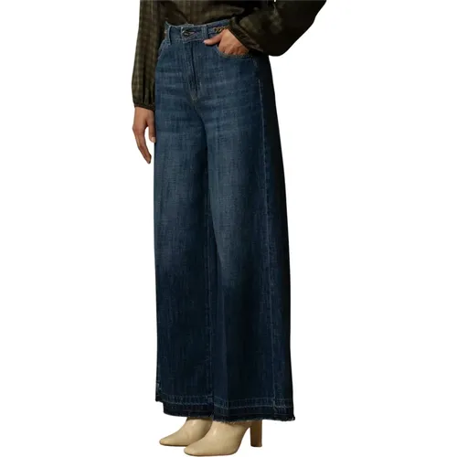 Wide Jeans, female, , Size: S Patterned Hem Flared Denim Trousers - Kocca - Modalova