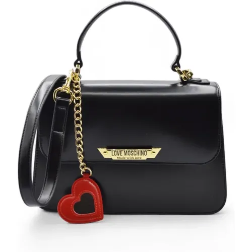 Handbags, female, , Size: ONE SIZE Iconic Shoulder Bag Glossy Heart Chain - Love Moschino - Modalova