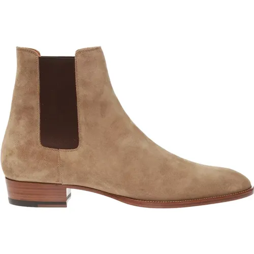 Chelsea Boots, male, , Size: 7 US Sophisticated Suede Heeled Chelsea Boots - Saint Laurent - Modalova