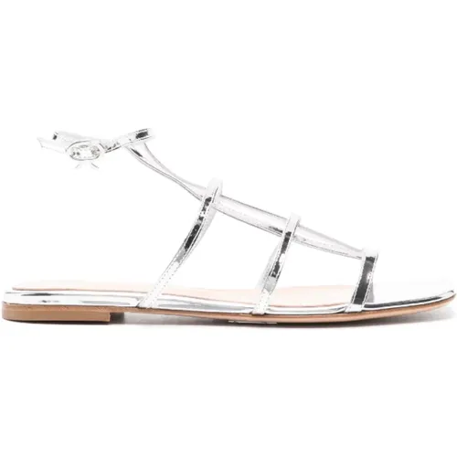 Flat Sandals, female, , Size: 10 US Silver Metallic Flat Sandals - Gianvito Rossi - Modalova