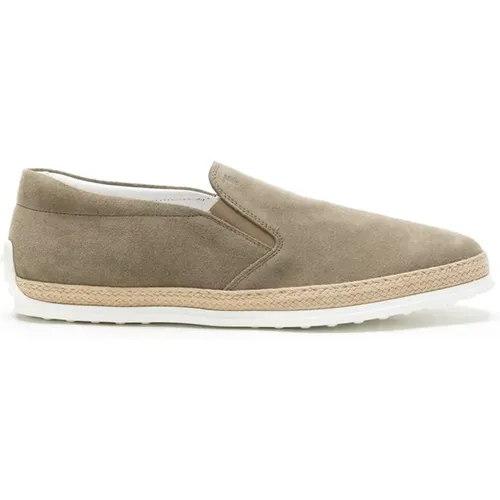 Sneakers, male, , Size: 8 US Beige Suede Slip-On Sneakers with Handwoven Rope Detail - TOD'S - Modalova